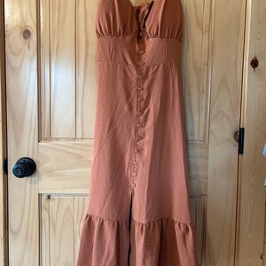 No Boundaries Rust Midi Dress with Button-Down Front